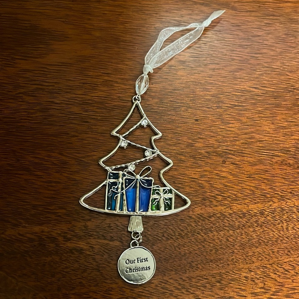 Hallmark Ganz Silver & Stained Glass Look Tree OUR FIRST CHRISTMAS Ornament NEW